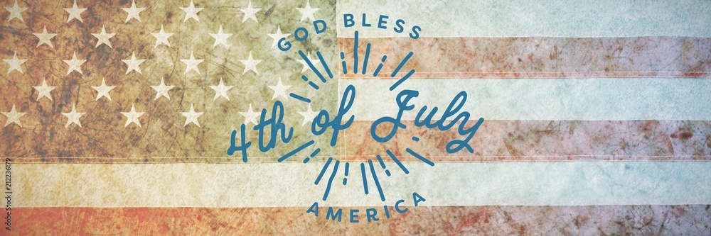 Poster composite image of digitally generated image of happy 4th of