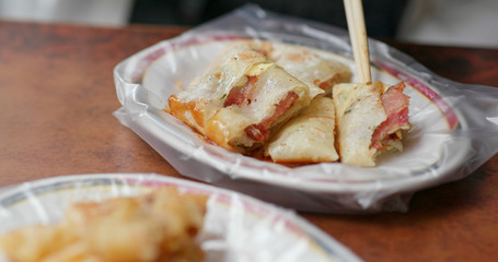 Having Taiwanese breakfast, Chinese egg pancake