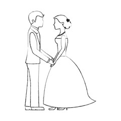 wedding day bride and groom holding hands