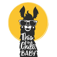 Vector illustration with llama in a sunglasses and lettering text - this is Chile, baby. Typography poster with animal © julymilks