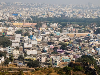 Fototapeta na wymiar Hyderabad, India. View of Hyderabad cityscape from Golkonda fort walls.