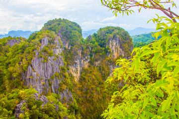 Beautiful viewpoint on Tiger Cave Temple, Wat Tham Suea, Krabi in Thailand