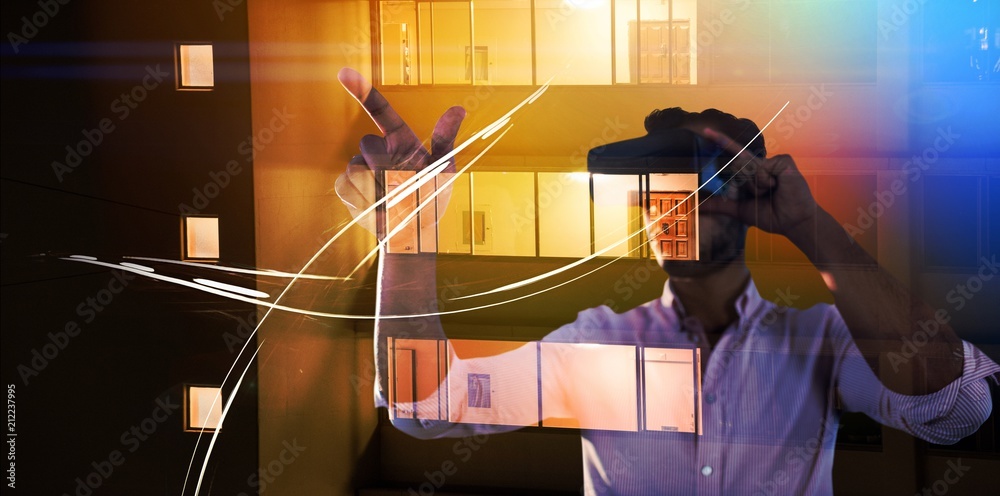 Poster composite image of man using a virtual reality device