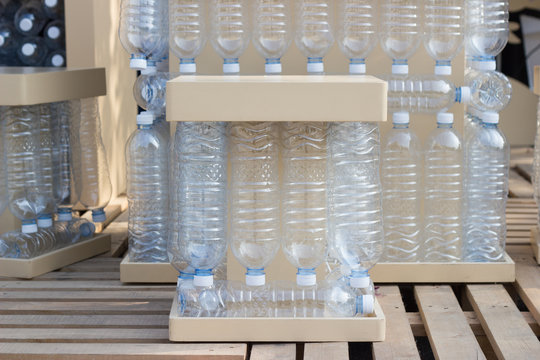 Plastic bottles, Concept of recycling Empty used plastic bottles plastic bottles not used as artificial chairs.