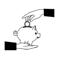 Hand depositing coin into piggy vector illustration graphic design