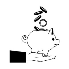 Hand depositing coin into piggy vector illustration graphic design