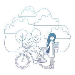 woman in the park with bicycle vector illustration design