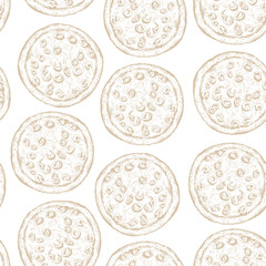 Pizza vector pattern, seamless hand drawn food background