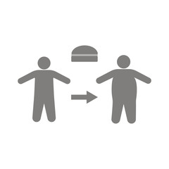 Thin and fat man with hamburget icon