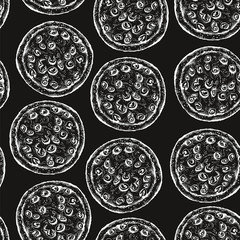 Pizza vector chalkboard pattern, seamless hand drawn food background