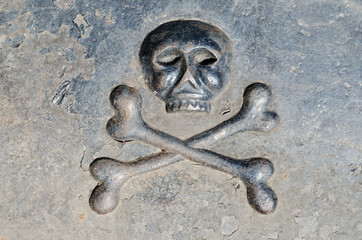 Skull with bones on the tombstone
