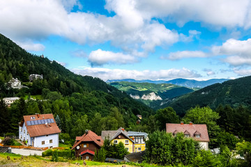 Fototapeta na wymiar Semmering, Austria. View of mountains and small villages near Semmering-Kurort.