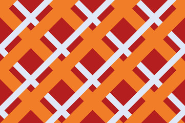 Fabric print. Seamless geometric pattern with intersecting lines, stripes, cell, squares, rectangles. Vector illustration in orange, yellow shades