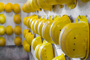 yellow hard safety helmets