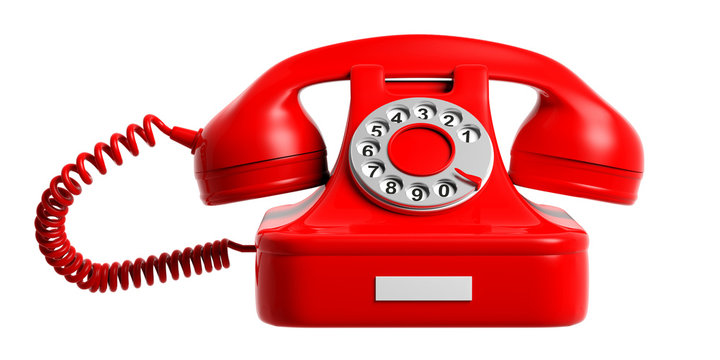 Red vintage telephone isolated cut out on white background. 3d illustration