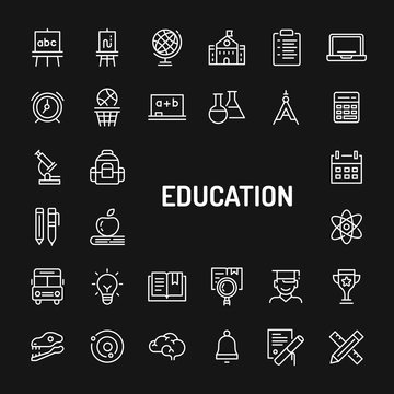 School & Education Simple Line Icon Set
