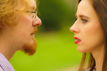 Fototapeta premium Couple outdoor having argue