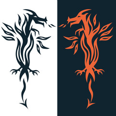 Set dragon tattoo or emblem Traditional Chinese Asian style. The symbol of wealth and luxury vector illustration