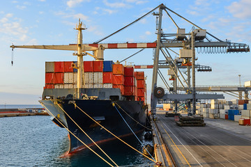 Container ship moored at port