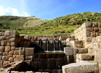 The remains of Inca's fountain at Tipon in the Sacred Valley, Cuzco region of Peru 