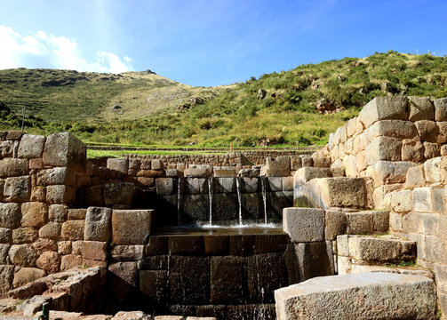 The remains of Inca's fountain at Tipon in the Sacred Valley, Cuzco region of Peru 