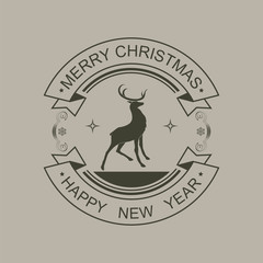 Christmas round sign with a silhouette of a Christmas deer with text.