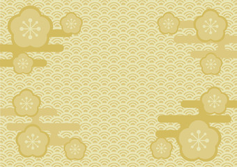 梅の花と青海波の伝統模様イラスト