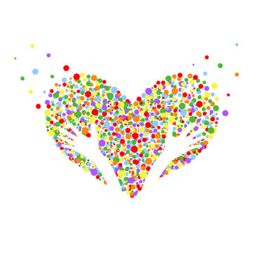 Bright heart and hands. Love, hope, help, care, healing concept.  Bubble design. Vector illustration.