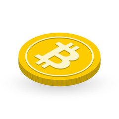 Bitcoin isometric icon. Golden coin sign. Crypto currency bit coin and web money logo. Vector illustration.