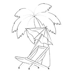 umbrella beach with chair and tree palm vector illustration design