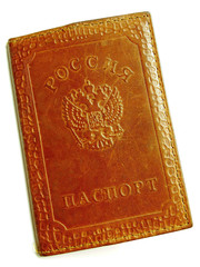 Fototapeta premium Russian passport in a worn leather brown cover
