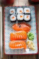 Salmon tatami - salmon roll tekka maki sushi & salmon nigiri 