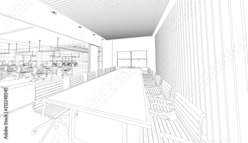 Outline Sketch Drawing Perspective Of An Interior Space