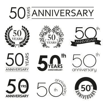 50 years anniversary icon set. 50th anniversary celebration logo. Design elements for birthday, invitation, wedding jubilee. Vector illustration.