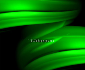 Neon glowing wave, magic energy and light motion background. Vector wallpaper template
