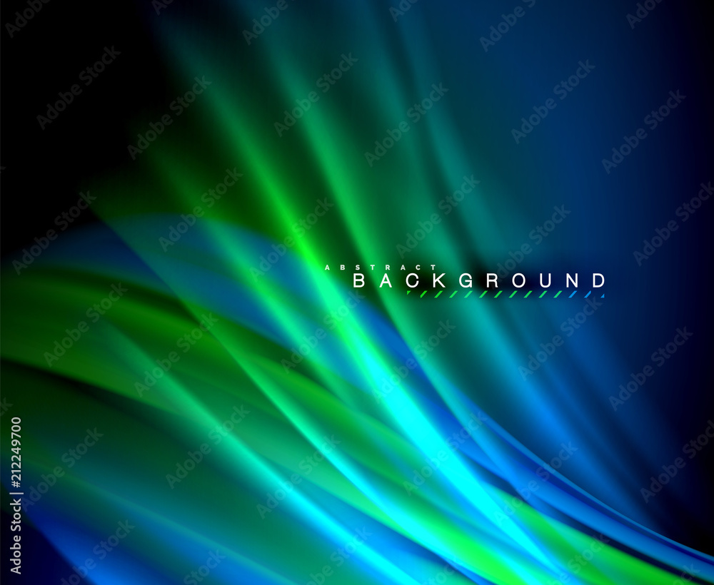 Wall mural neon glowing wave, magic energy and light motion background. vector wallpaper template