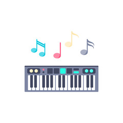 Vector Illustratio. Piano with notes icon. Isolated music instrument in flat style