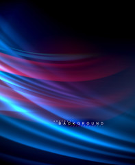 Neon glowing wave, magic energy and light motion background. Vector wallpaper template