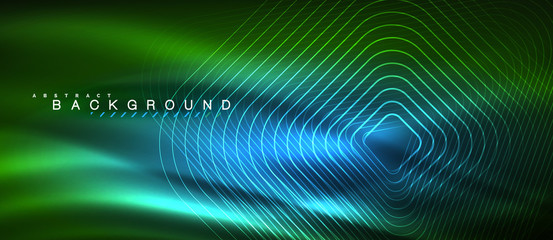 Fototapeta premium Neon glowing lines, magic energy space light concept, abstract background wallpaper design