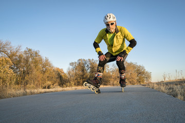 Inline skating on a bike trail