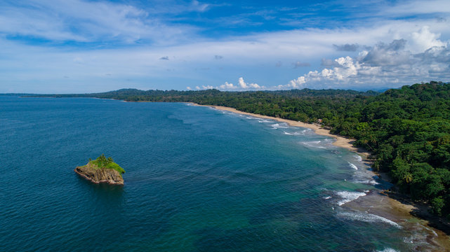 Aerial Image in Costa rica at the Caribbean close to Puerto Viejo view to Cocles Beach 