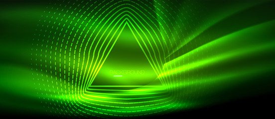 Neon glowing wave, magic energy and light motion background. Wallpaper template, hi-tech future concept