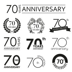 70 years anniversary icon set. 70th anniversary celebration logo. Design elements for birthday, invitation, wedding jubilee. Vector illustration. - obrazy, fototapety, plakaty
