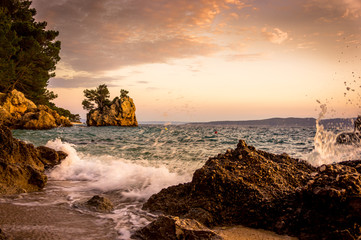 Famous rock near the town of Brela at sunset, Makarska Riviera, Dalmatia, Croatia