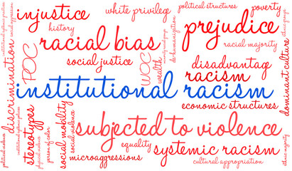 Institutional Racism Word Cloud on a white background. 