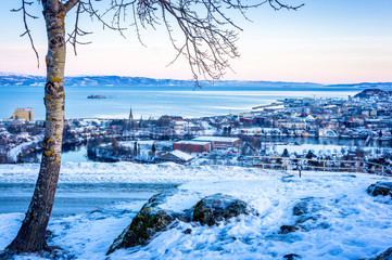 Winter view of the city of Trondheim in Norway