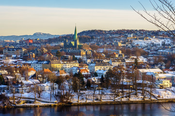 Winter view of the city of Trondheim in Norway