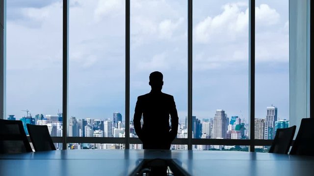 Vision concept, Businessman looking something in city.	