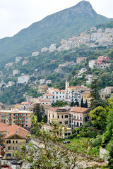 Fototapeta na wymiar Panoramic view of Vietri sul Mare, the first town on the Amalfi Coast, with the Gulf of Salerno, province of Salerno, Campania, southern Italy