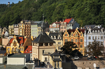 Castle tower in Karlovy Vary. Bohemia. Czech Republic